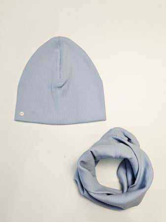 Caciuli copii - Set fes si esarfa circulara, jerseyRib, BabyBlue