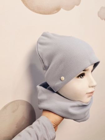 Caciuli copii - Set fes si esarfa circulara, jerseyRib, BabyBlue