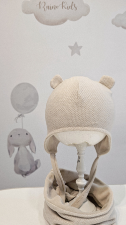 COPII - Set caciula cu esarfa circulara, bumbac, crem