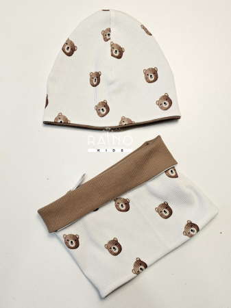 Caciuli copii - Set fes cu esarfa 2 fete, jerseyRib, Bear