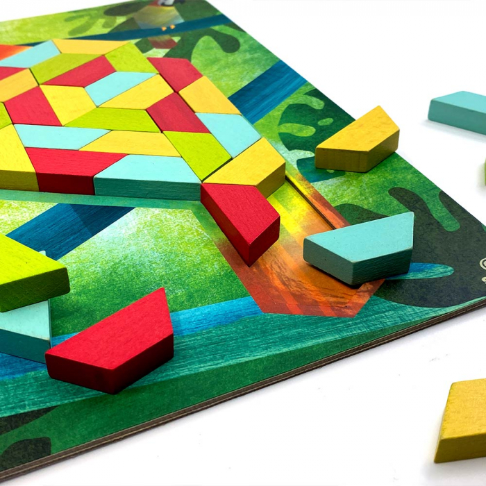 Joc educativ Tangram cu 80 piese din lemn si 4 planse cu model Svoora [4]
