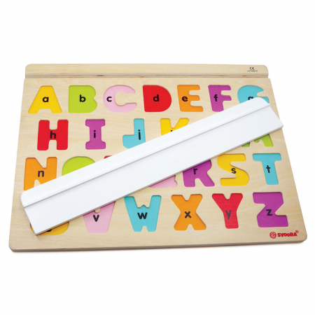 Puzzle Alfabet Litere Mari Din Lemn Plus 50 Flash Carduri " Primele Mele Cuvinte In Limba Engleza" Svoora [1]