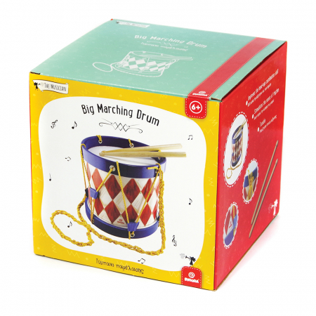 Toba Multicolora Copii - Big Marching Drum, 2 Bete Lemn [3]