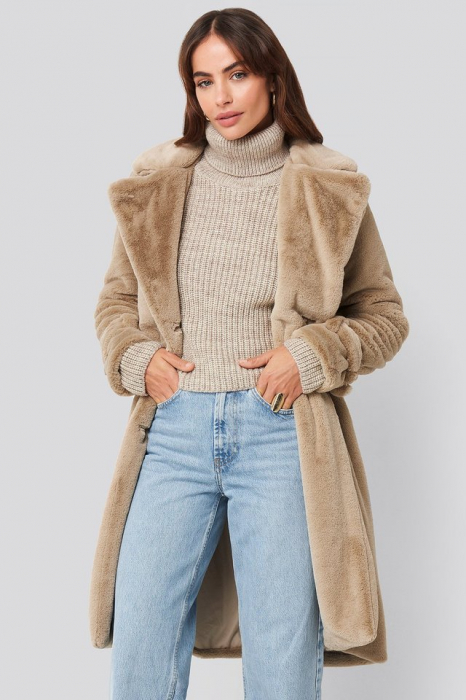 Haina Double Breasted Belted Faux Fur [1]