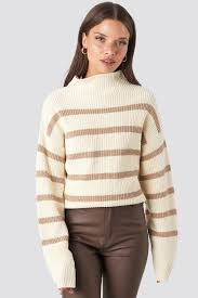 Pulover High Neck Striped Knitted