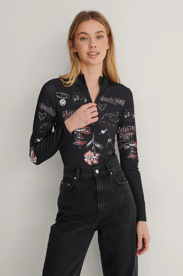 Body Front Zip Printed