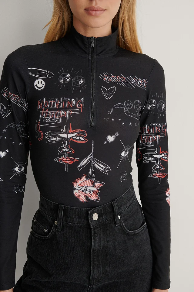 Body Front Zip Printed