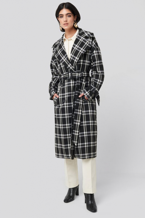 Palton Plaid Oversized Belted Coat [1]