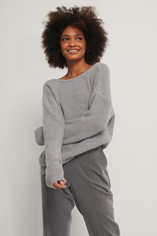 Pulover Knitted Deep V-Neck Back Sweater [3]