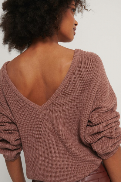 Pulover Knitted Deep V-Neck Back Sweater [4]