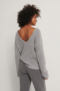 Pulover Knitted Deep V-Neck Back Sweater [0]