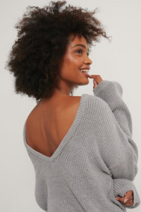 Pulover Knitted Deep V-Neck Back Sweater [1]