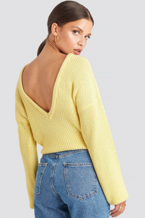 Pulover Knitted Deep V-Neck Back Sweater [4]