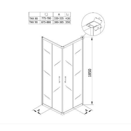 Cabina de dus patrata, KolpaSan, TKK 90,Eco Quat,90 x 90 x 185 cm, sticla securizata 5 mm [2]