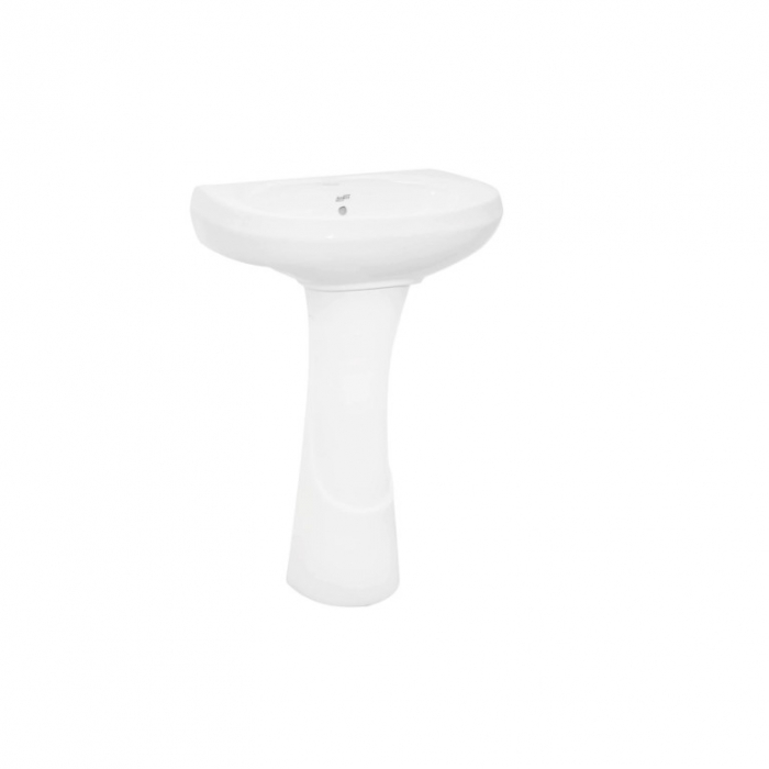 Lavoar din ceramica cu piedestal, culoare alb,ceramica sanitara 50 x 32 x 80 cm,cu baterie si sifon [2]