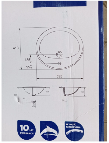 Lavoar oval, alb, 53.5 x 41 cm, pentru blat, Cersanit Turso [4]