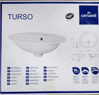 Lavoar oval, alb, 53.5 x 41 cm, pentru blat, Cersanit Turso [3]