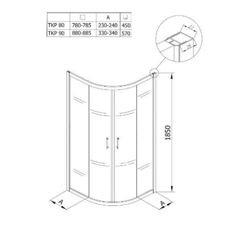Cabina de dus semirotunda, KolpaSan, TKP 80,Eco Quat,80 x 80 x 185 cm, sticla securizata 5 mm [2]