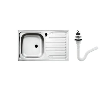 Set chiuveta INOX, cuva dreapta, pentru masca bucatarie, 80x50 cm cu baterie lebada flexibila Tempo si sifon de scurgere [2]