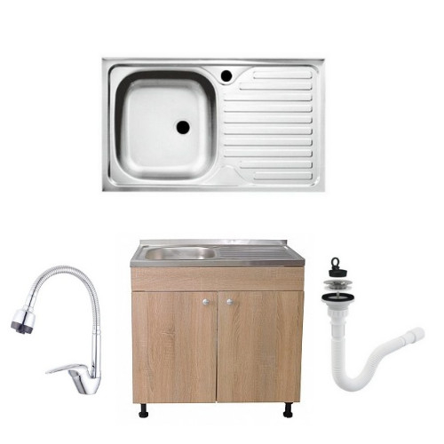 Set ,Masca Chiuveta Fag ,Raulconstruct, 80 cm X 50 cm X 80 cm, Chiuveta anticalcar ,Baterie lebada flexibila si Sifon scurgere G207EU [2]