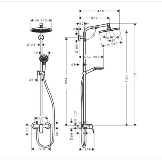 Showerpipe Hansgrohe Crometta S240 1 jet crom cu baterie dus inclusa [2]