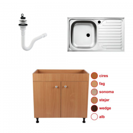 Mobilier - Set ,Masca Chiuveta ,Tempo line, Stejar  80 cm X 50 cm X 80 cm, +Chiuveta bucatarie inox +Sifon scurgere