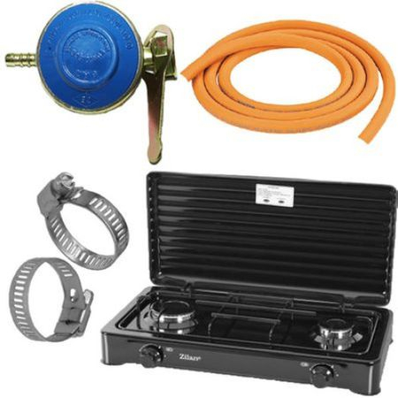 Sport & Activitati in aer liber - Aragaz cu doua ochiuri,  58 x 29 x 7,2 m furtun pentru gaz,Ceas butelie, 2 x Coliere
