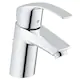 Bateri de bucatarie - Baterie lavoar Grohe Eurosmart, monocomanda, 3/8, cartus ceramic, limitator temperatura/debit, set evacuare cu tija, marimea S, Crom