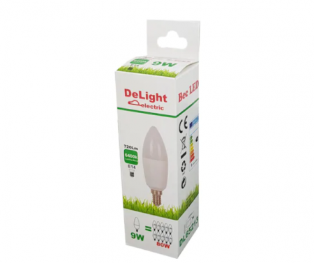 Bec Led Lumanare E14, model C37, 9W=80W, 6400K [1]