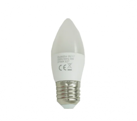 Becuri - Bec Led Lumanare E27, model C37, 6W=50W, 6400K, lumina rece