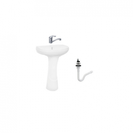 Lavoare si piedestale - Lavoar din ceramica cu piedestal, culoare alb,ceramica sanitara 50 x 32 x 80 cm,cu baterie si sifon