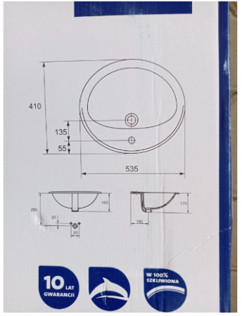 Lavoar oval, alb, 53.5 x 41 cm, pentru blat, Cersanit Turso [3]