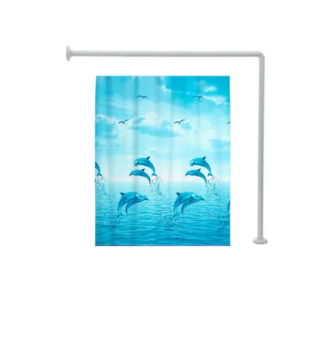 Suporturi si accesorii de baie - Set bara din otel, 2 bucati, pe colt 90 x 90 cm,cu perdea dus 180X180 cm, alb cu delfini