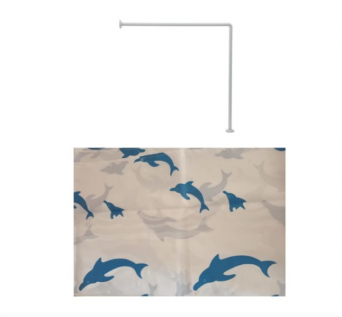 Sanitare - Set bara dus colt, pe colt 90 x 90 cm,cu perdea dus 180X180 cm, Alb cu delfini