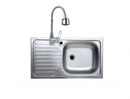 Chiuvete bucătărie - Set chiuveta blat plus baterie lebada flexibila ,inox,cuva dreapta ,Raulconstruct ,42x76 cm,anticalcar cu izolatie,preaplin