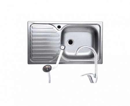 Chiuvete bucătărie - Set chiuveta blat plus baterie lebada si sifon ,inox,cuva dreapta ,Raulconstruct ,42x76 cm,anticalcar cu izolatie,preaplin