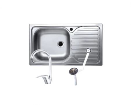 Chiuvete bucătărie - Set chiuveta blat plus baterie lebada si sifon ,inox,cuva stanga ,Raulconstruct ,42x76 cm,anticalcar cu izolatie,preaplin