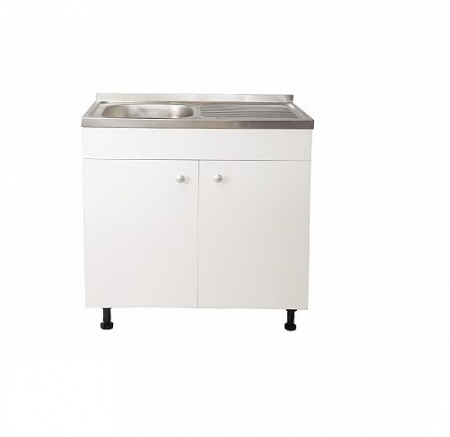 Set ,Masca Chiuveta Alb, 80 cm X 50 cm X 80 cm, Chiuveta inox ,Baterie lebada flexibila si Sifon scurgere G207EU [3]
