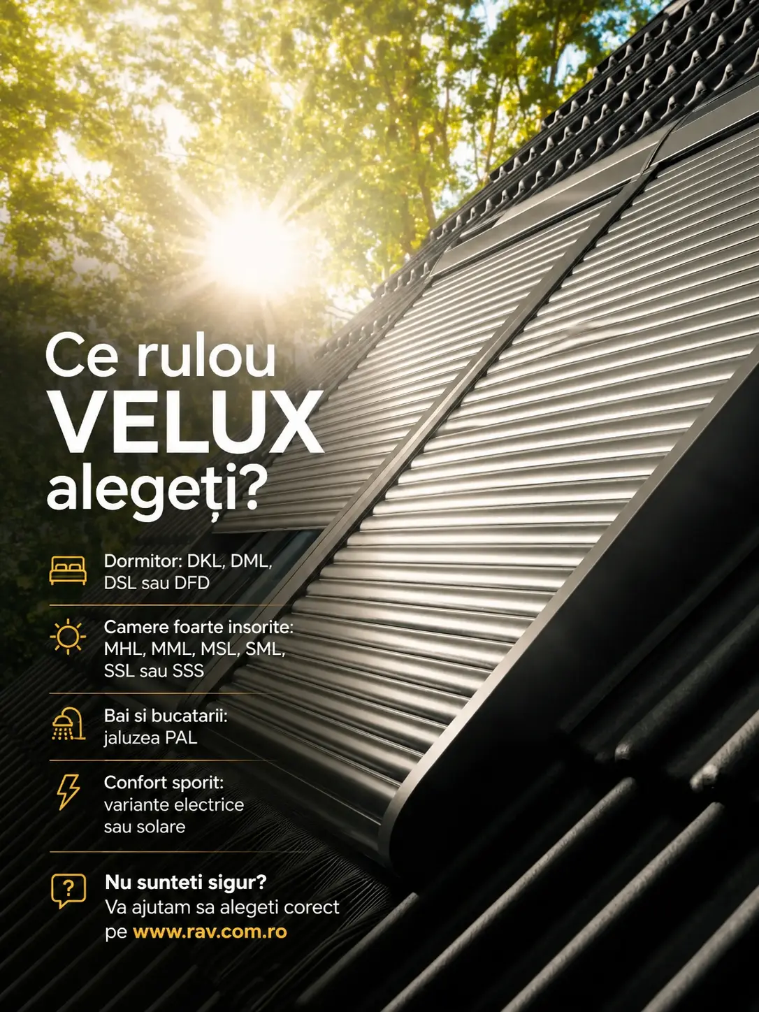 Alegeti un rulou sau o roleta VELUX potrivite mansardei dvs.