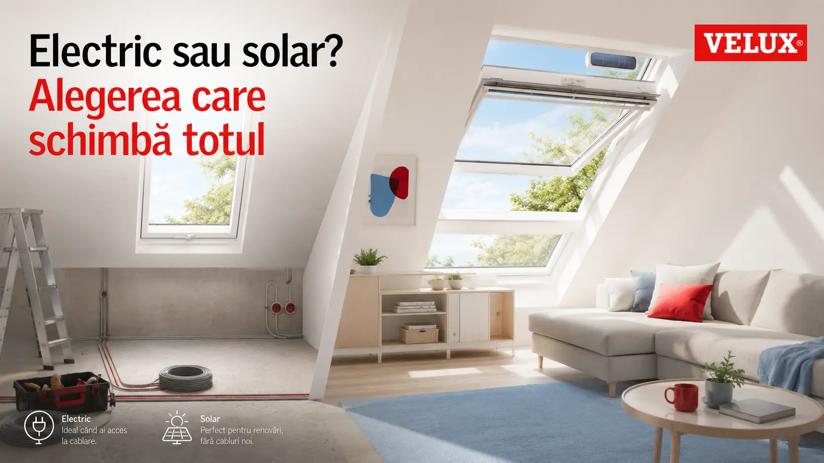 Ferestre VELUX electrice sau cu motor solar