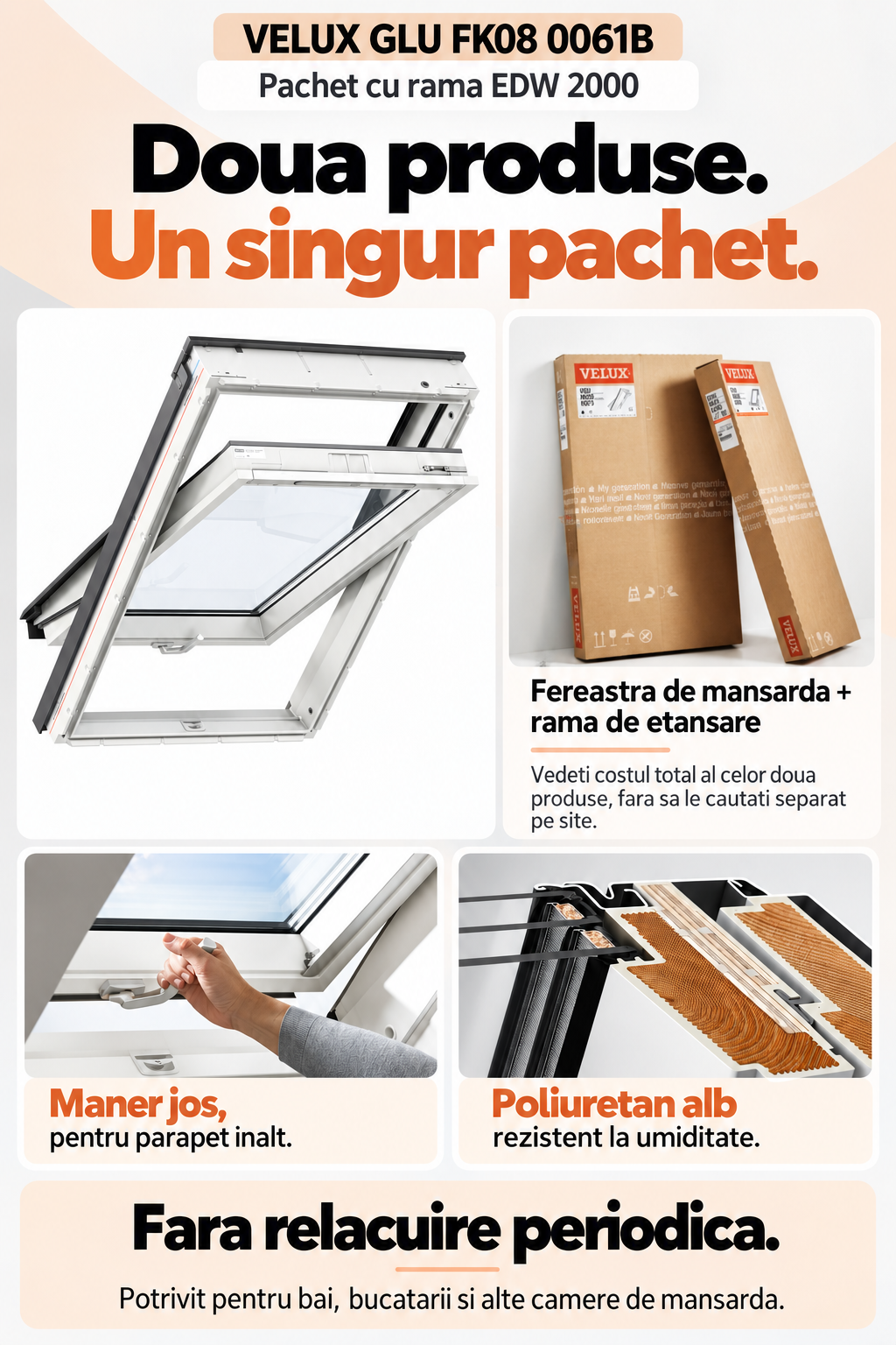Fereastra VELUX GLU FK08 0061B cu rama de etansare inclusa