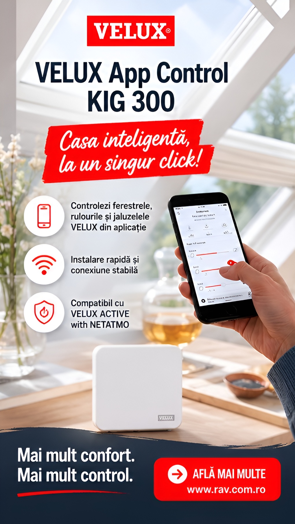 Ferestre VELUX controlate simplu, direct de pe telefon