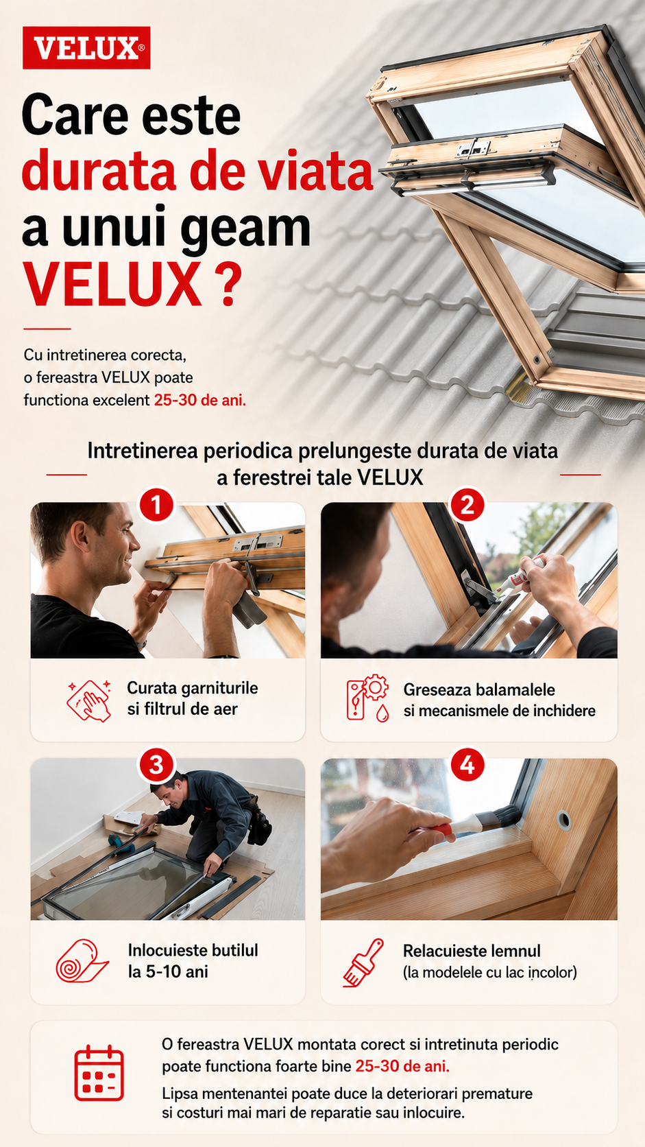Mentenanta la ferestrele VELUX