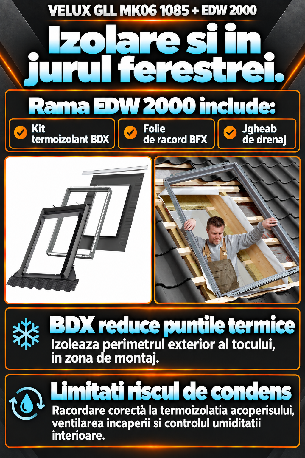 Rama de etansare VELUX cu kit de izolare termica BDX