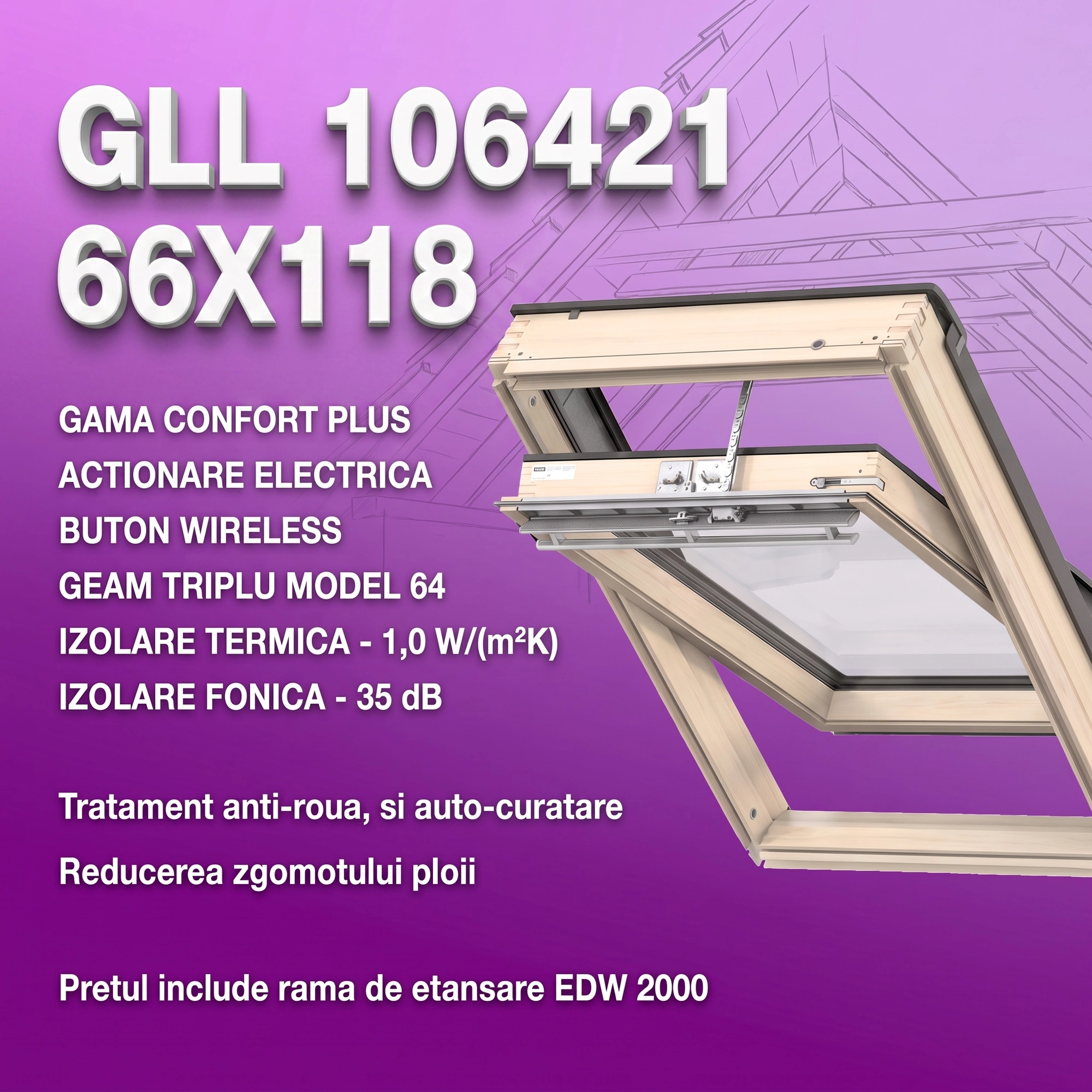 Geamuri VELUX cu rama Energy - Geam VELUX electric - Dimensiune 66X118