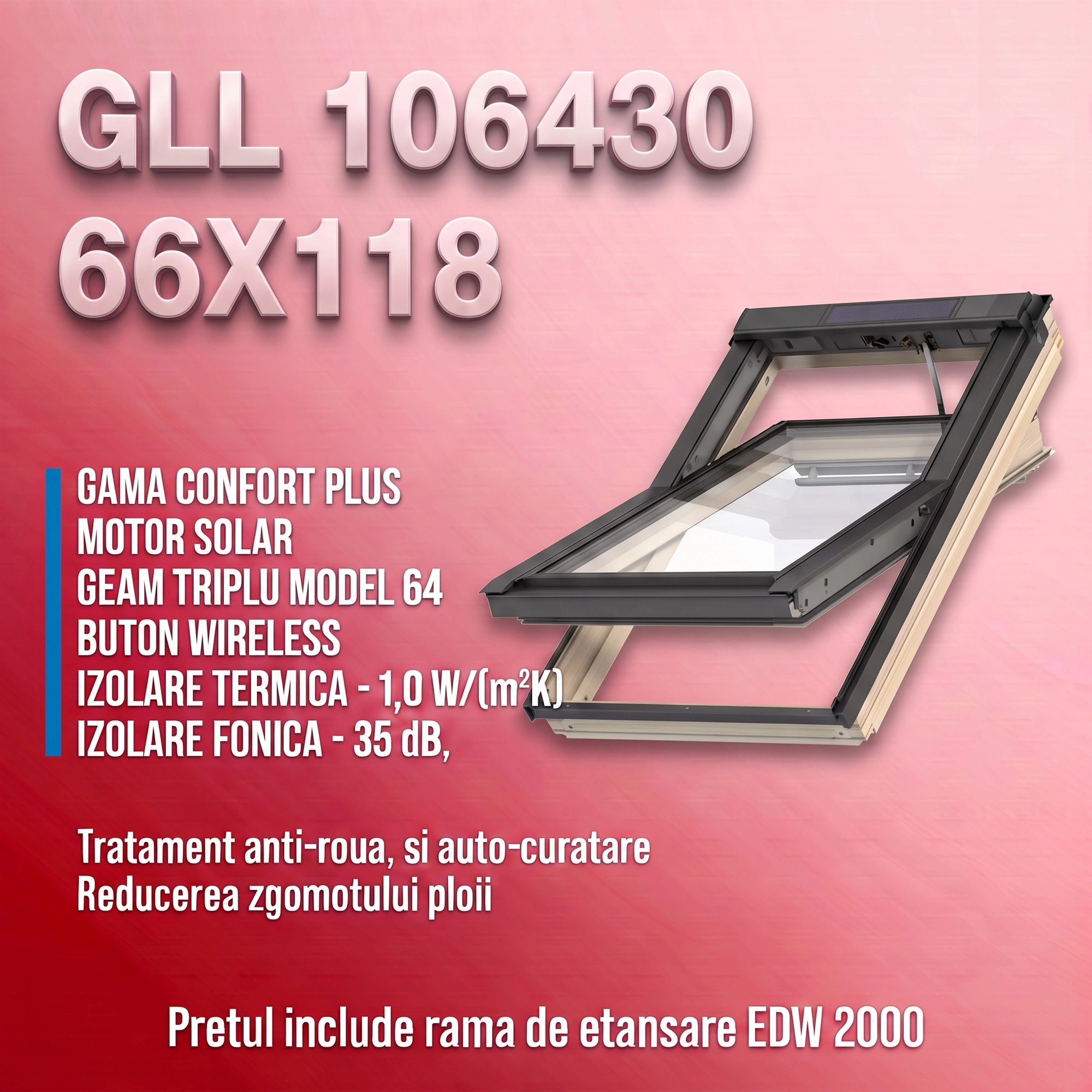 Geamuri VELUX cu rama Energy - Fereastra VELUX cu motor solar - Dimensiune 66X118