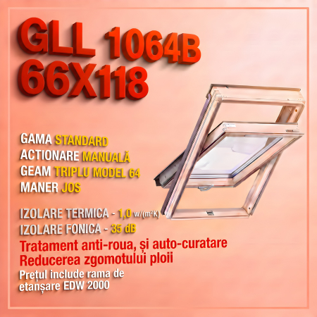 Geamuri VELUX 66X118 - Fereastra VELUX GLL 66X118 1064B + Rama EDW 2000