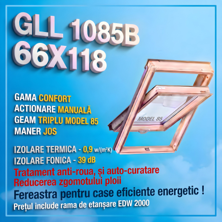 Geamuri VELUX cu rama Energy - Fereastra VELUX GLL 66X118 1085B + Rama EDW 2000