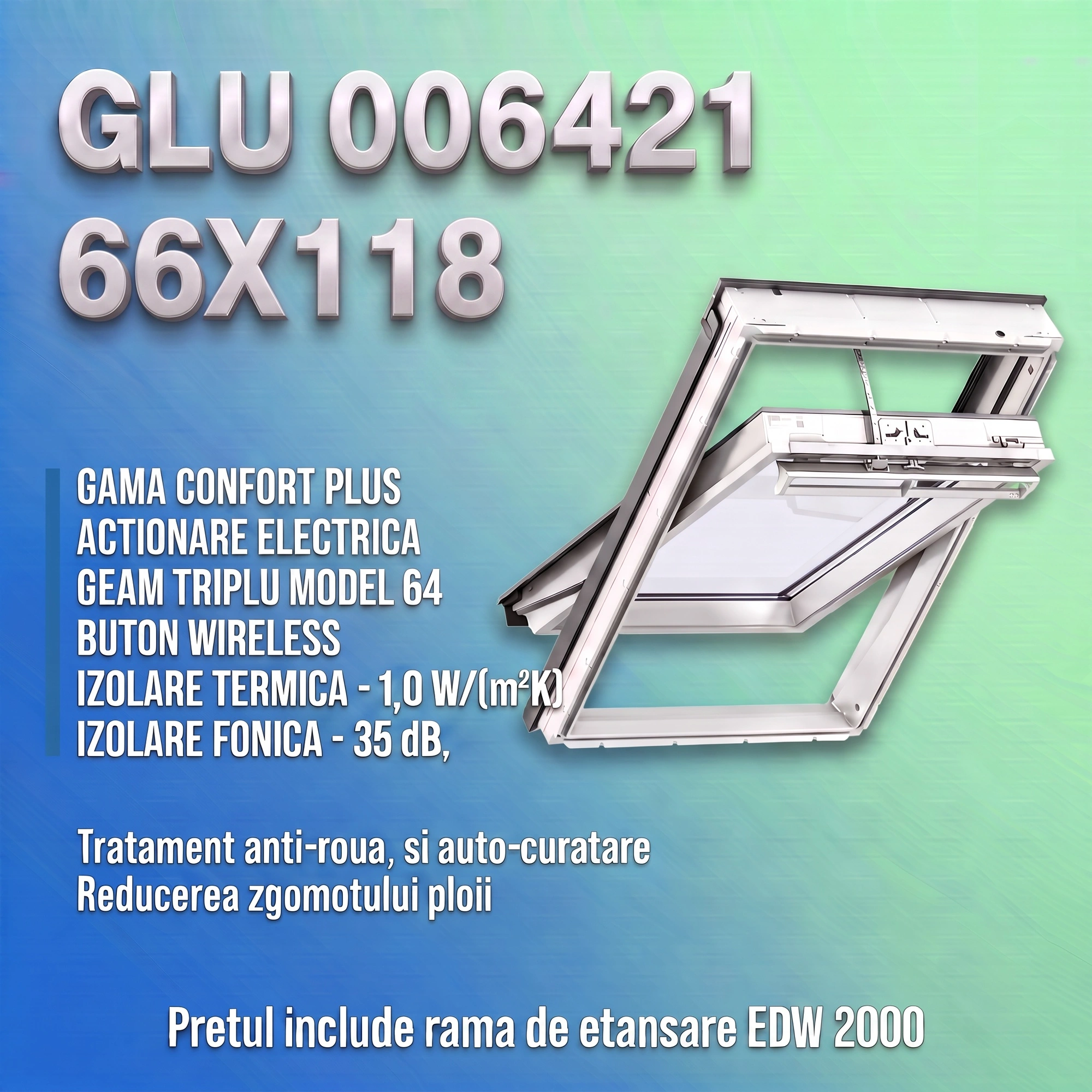 Geamuri VELUX cu rama Energy - Fereastra VELUX 66X118 GLU 006421 + Rama EDW 2000