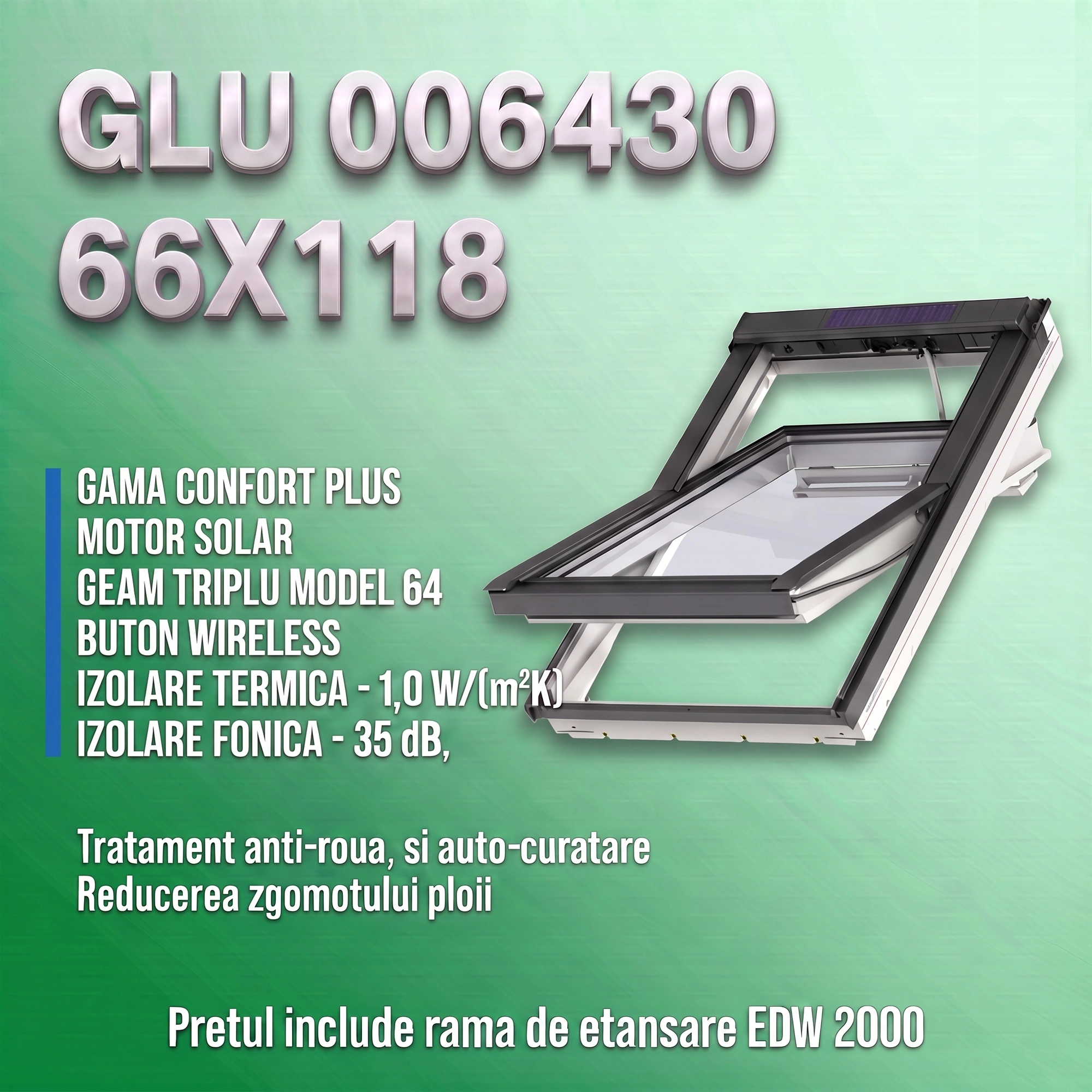 Geamuri VELUX cu rama Energy - Fereastra cu celula fotovoltaica VELUX 66X118 GLU 006430 + Rama EDW 2000